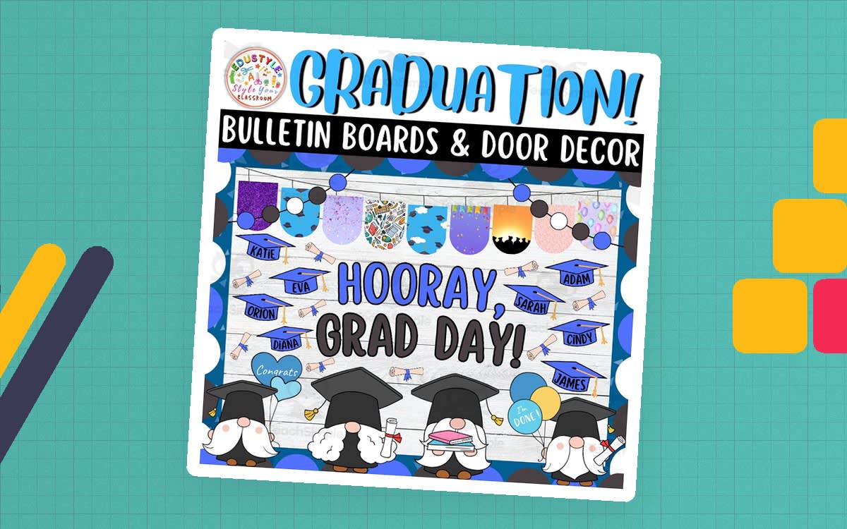 An educational teaching resource from Style Your Classroom entitled Hooray, Grad Day!: Graduation Bulletin Boards And Door Decor Kits downloadable at Teach Simple.