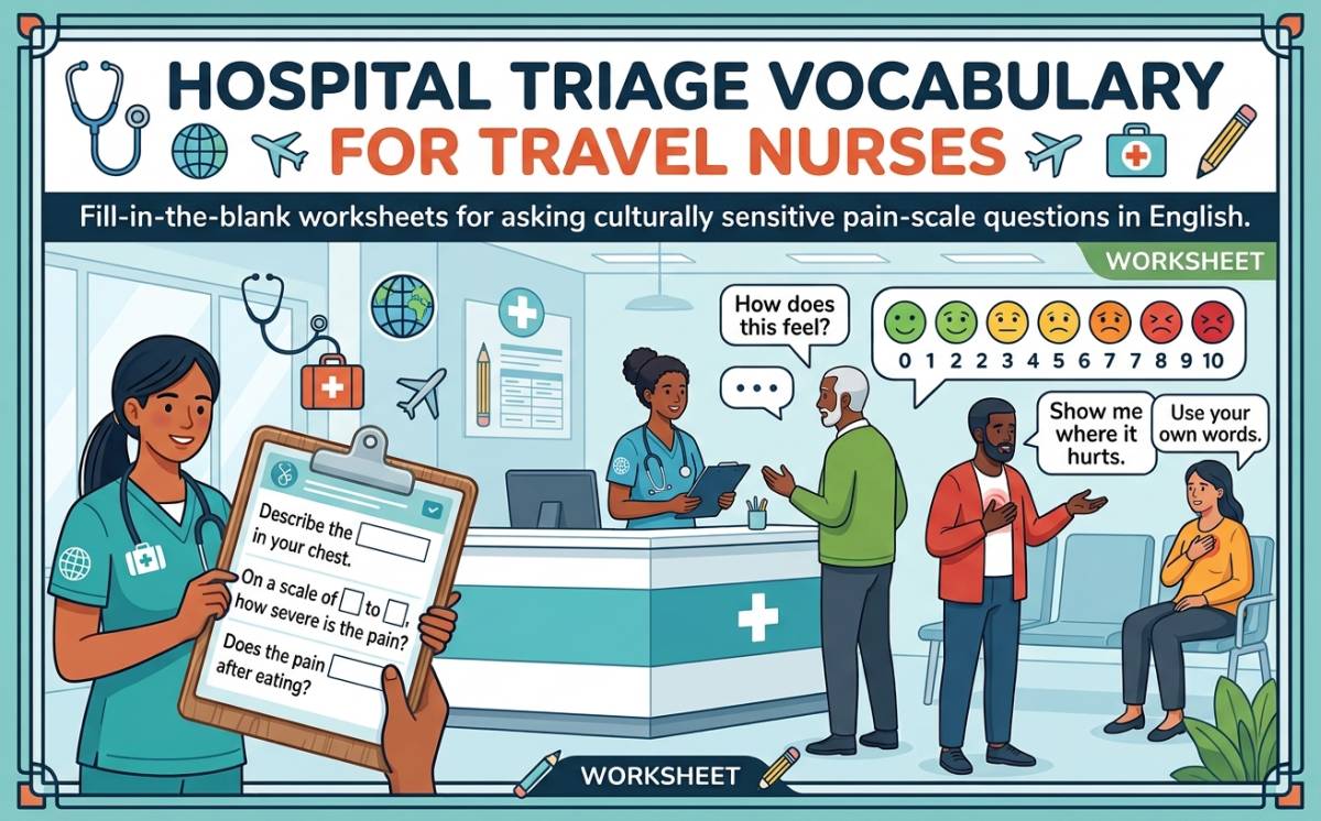 An educational teaching resource from Creative Book Store entitled Hospital Triage Vocabulary for Travel Nurses downloadable at Teach Simple.