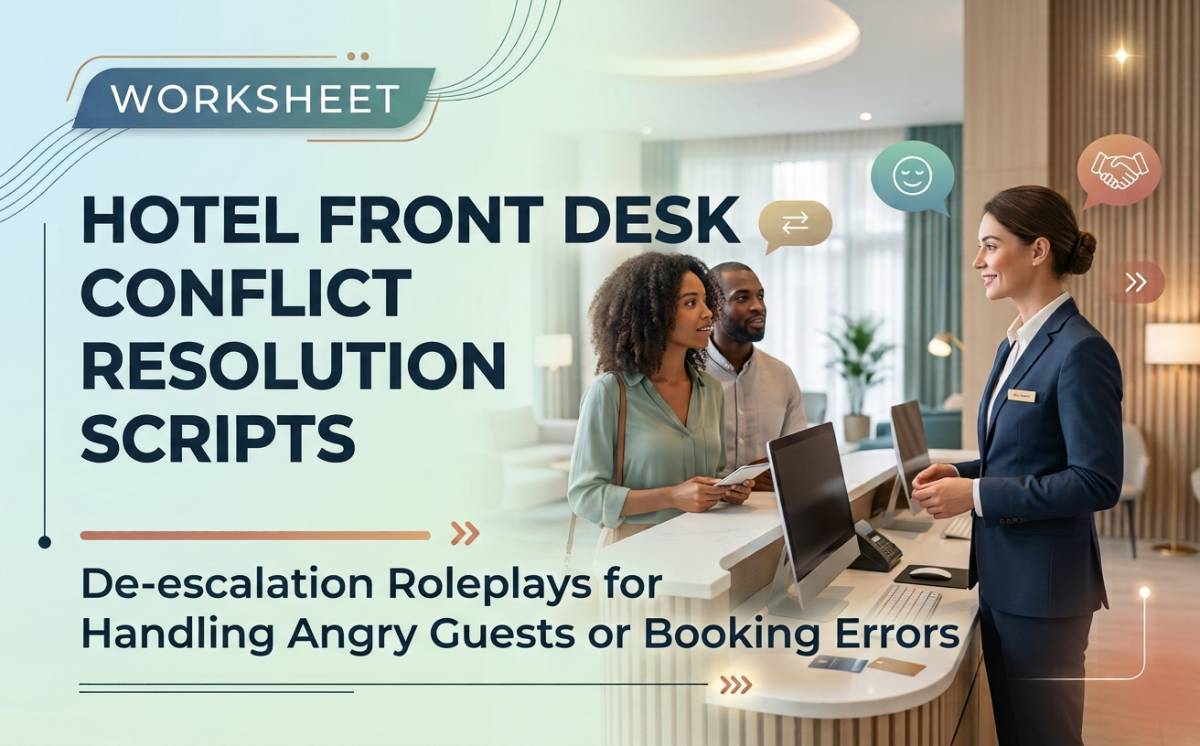 An educational teaching resource from Creative Book Store entitled Hotel Front Desk Conflict Resolution Scripts downloadable at Teach Simple.