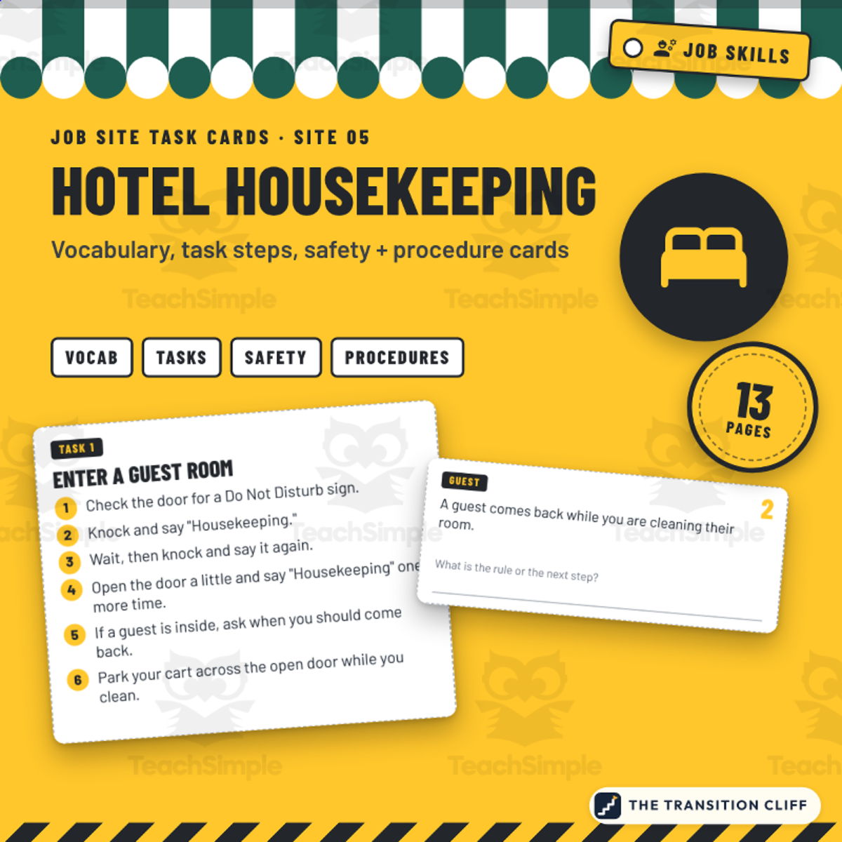 Hotel Housekeeping Job Skills Task Cards | Beds, Bathrooms + Safety preview