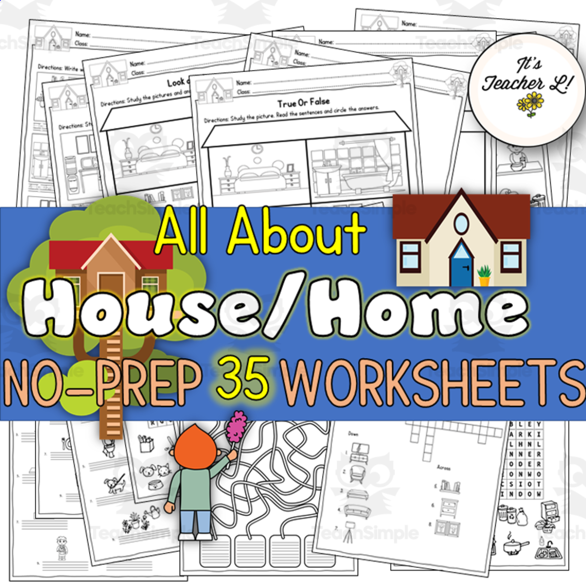 An educational teaching resource from It's Teacher L entitled House | Home No-Prep ELA Worksheets downloadable at Teach Simple.