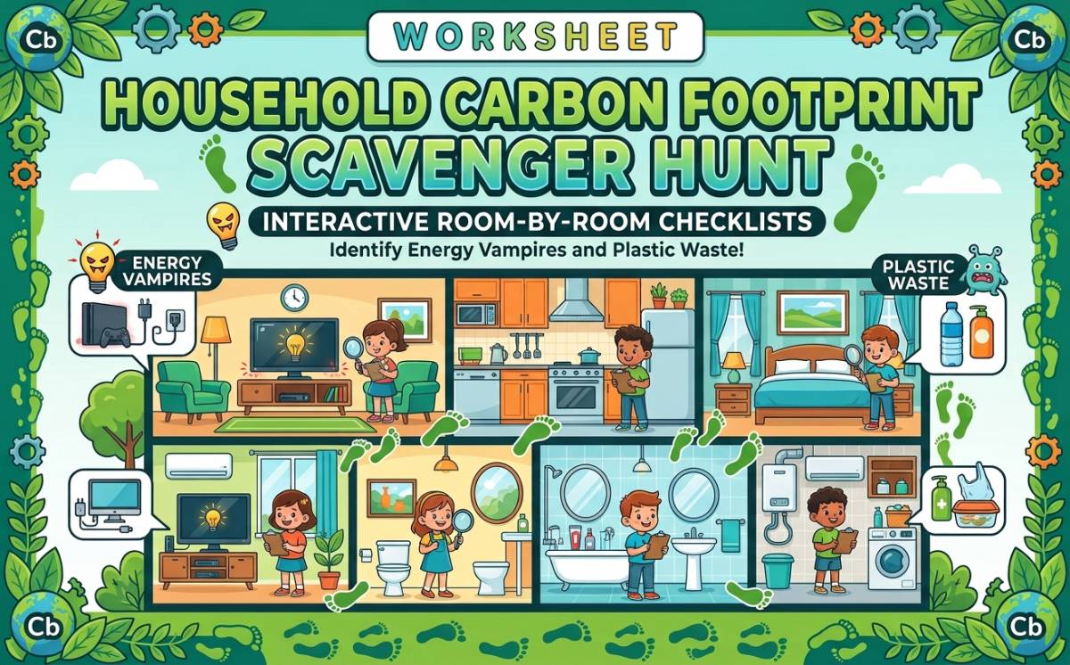 An educational teaching resource from Creative Book Store entitled Household Carbon Footprint Scavenger Hunt downloadable at Teach Simple.