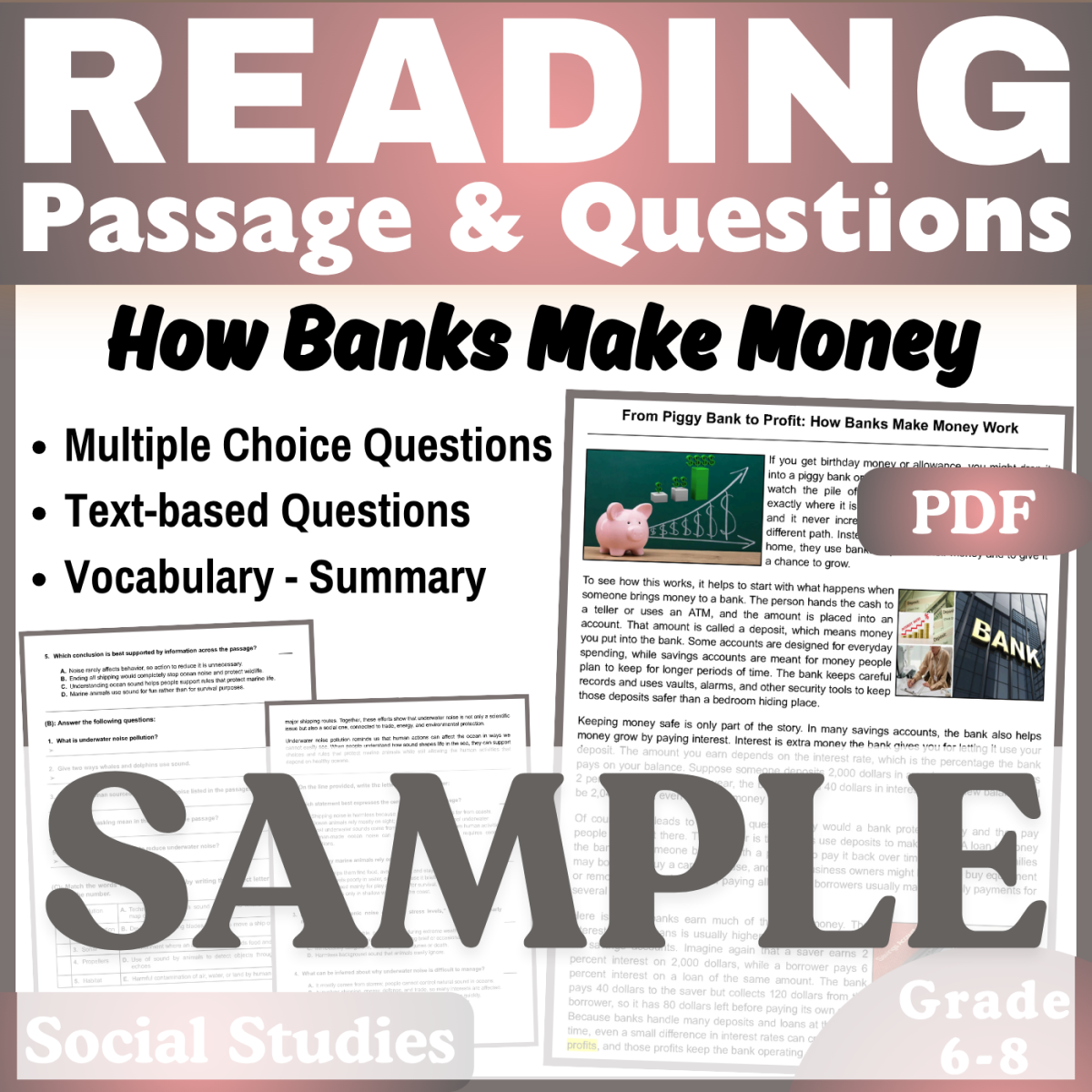 An educational teaching resource from CORED Education - Middle & High School entitled How Banks Make Money: SAMPLE Social Studies Reading Passage downloadable at Teach Simple.