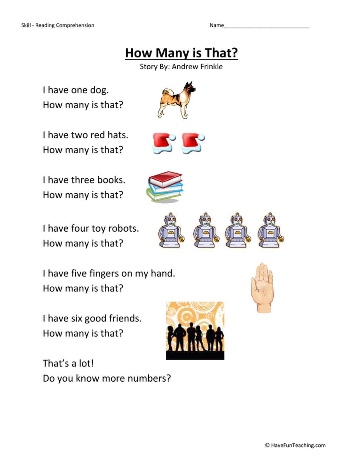 An educational teaching resource from Have Fun Teaching entitled How Many Is That Reading Comprehension Worksheet downloadable at Teach Simple.