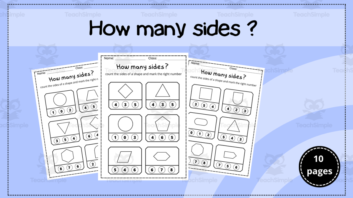 An educational teaching resource from successful teachers resource entitled How many sides - counting sides of a shape downloadable at Teach Simple.
