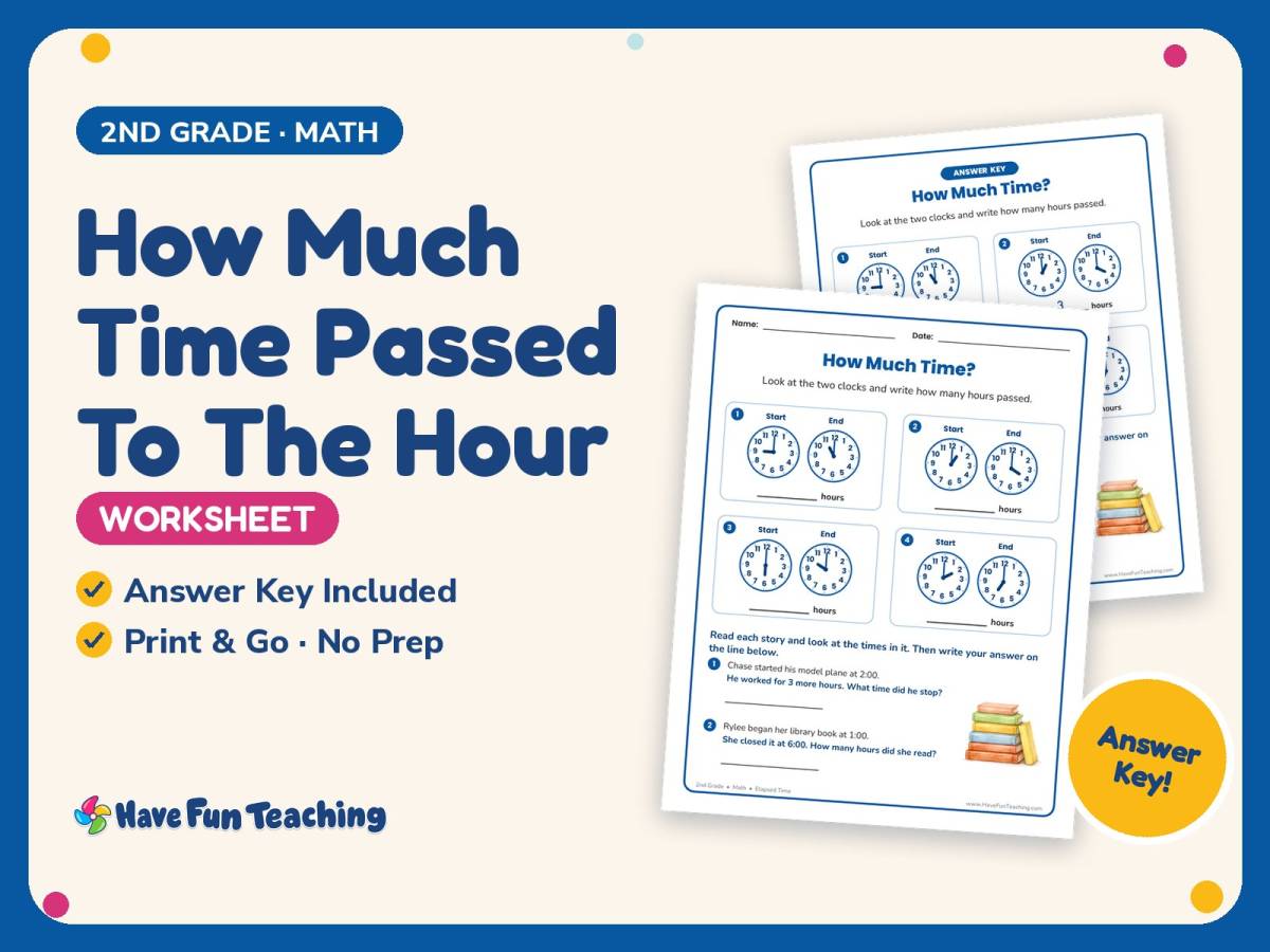 How Much Time Passed To The Hour Worksheet – 2nd Grade Clocks Practice preview