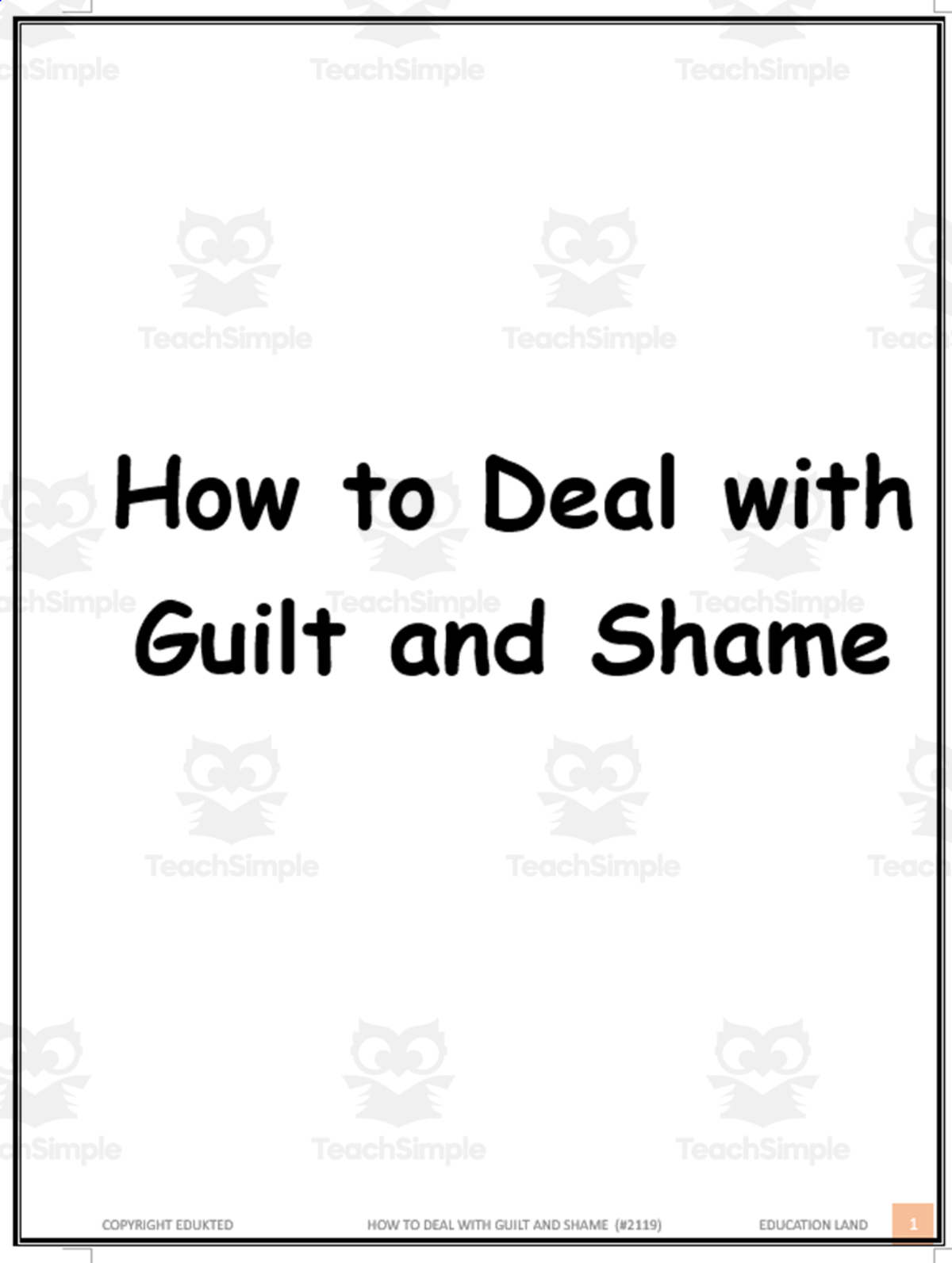 An educational teaching resource from Learn it ANY way entitled How to deal with guilt and shame (#2119) downloadable at Teach Simple.