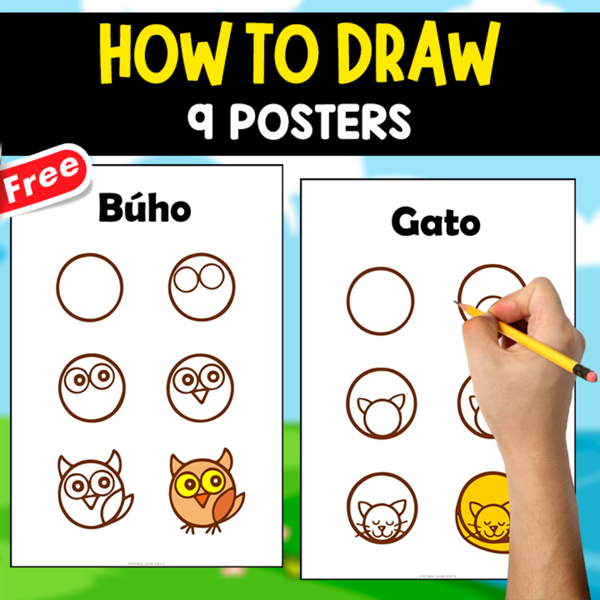 An educational teaching resource from EDITORIAL LAURA EDUCA entitled HOW TO DRAW ANIMALS | 9 POSTERS downloadable at Teach Simple.