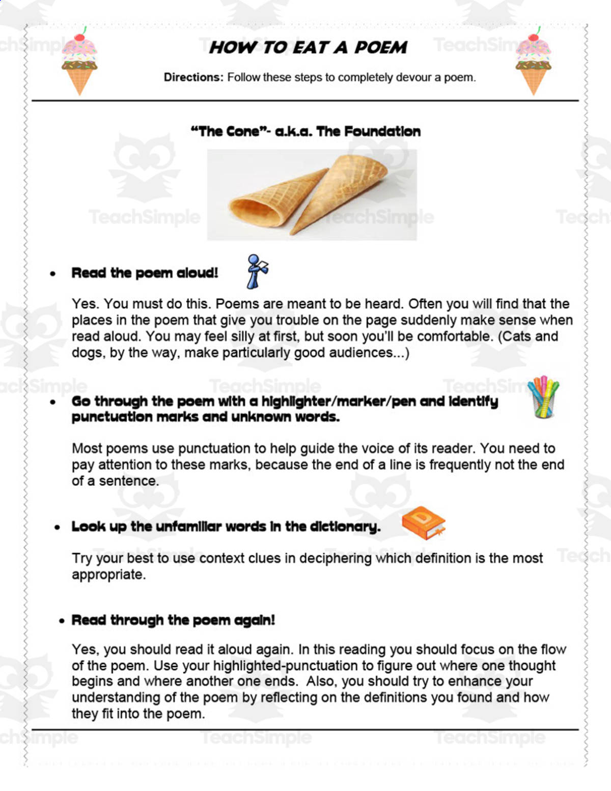 An educational teaching resource from Time Thrifty Teacher entitled How to Eat A Poem | Poetry Analysis Guide downloadable at Teach Simple.