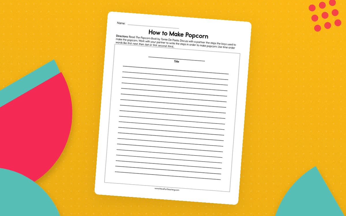 An educational teaching resource from Have Fun Teaching entitled How to Make Popcorn Worksheet downloadable at Teach Simple.