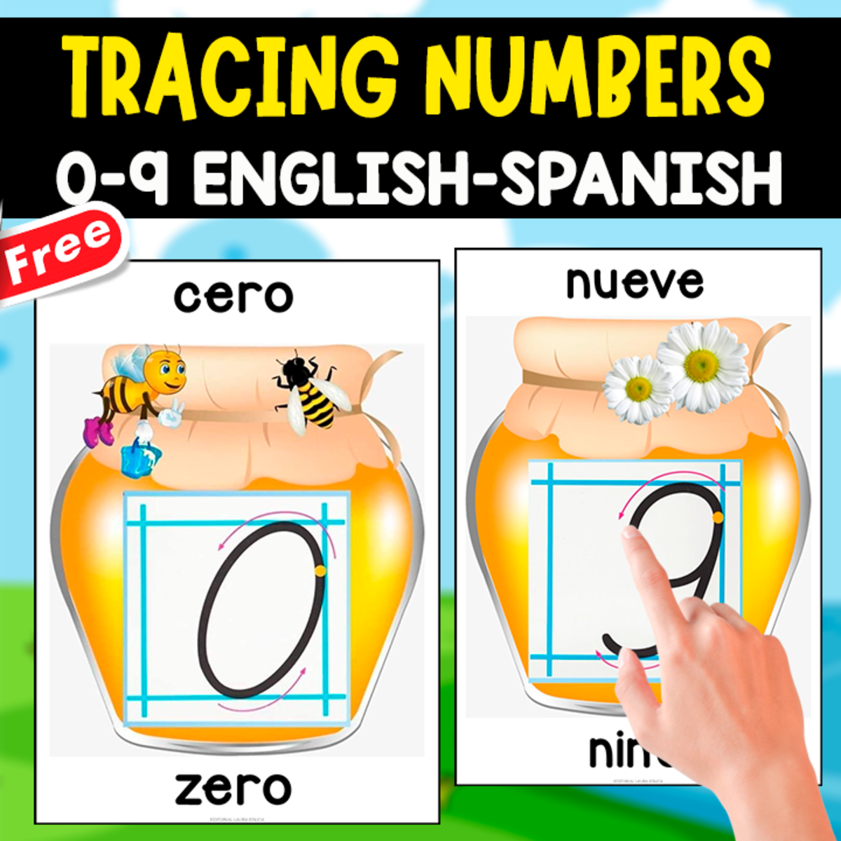 An educational teaching resource from EDITORIAL LAURA EDUCA entitled HOW TO TRACE THE NUMBERS? 0 TO 9 | ENGLISH-SPANISH downloadable at Teach Simple.