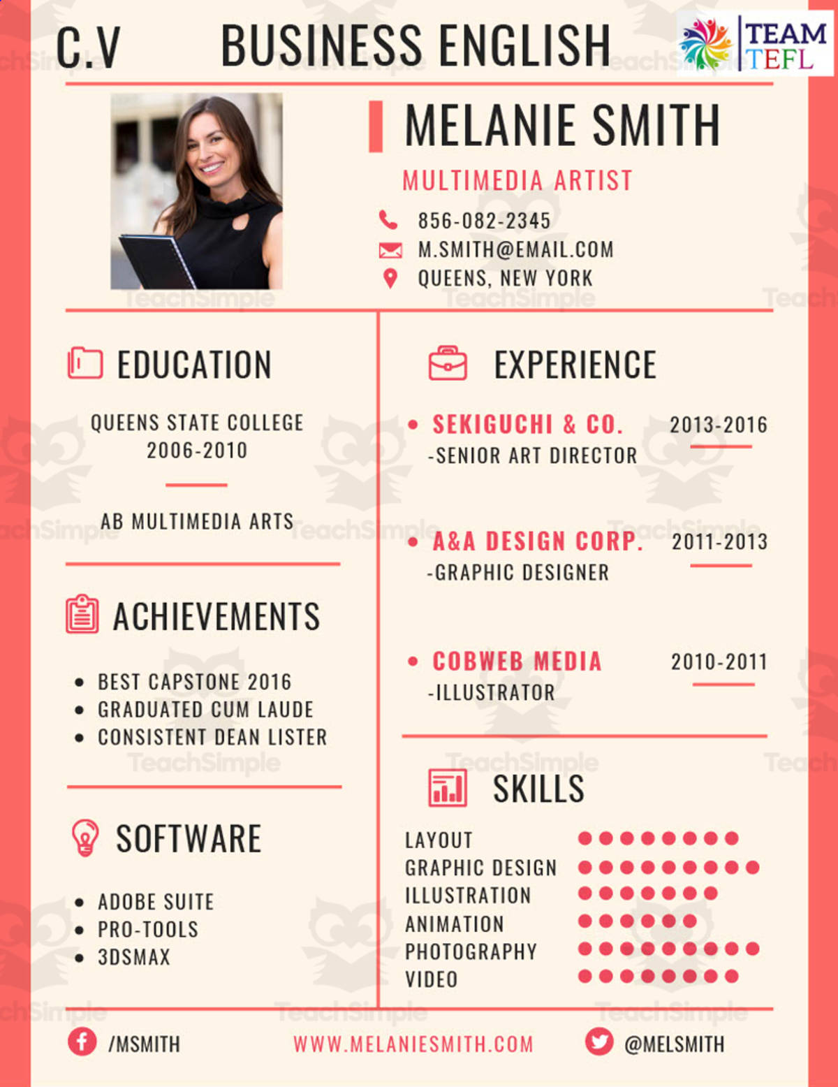 An educational teaching resource from TEAM TEFL entitled How to Write a CV Lesson Plan | Business English Level 2 downloadable at Teach Simple.