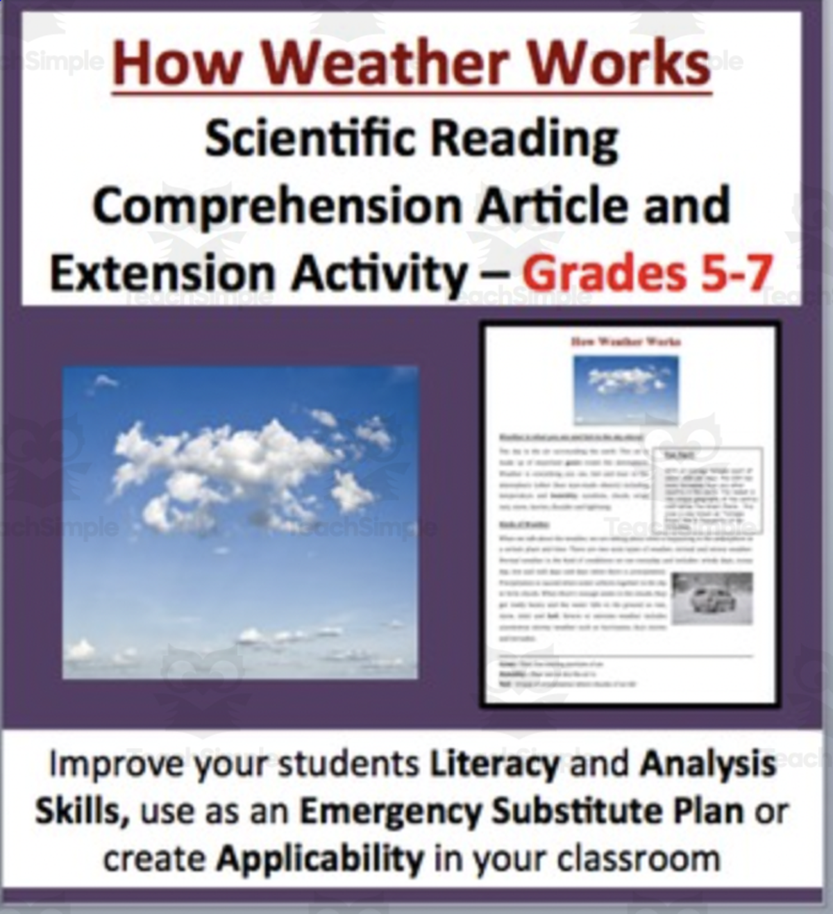 An educational teaching resource from Teach With Fergy entitled How Weather Works - Digital Scientific Reading Comprehension Article–Grades 5-7 downloadable at Teach Simple.