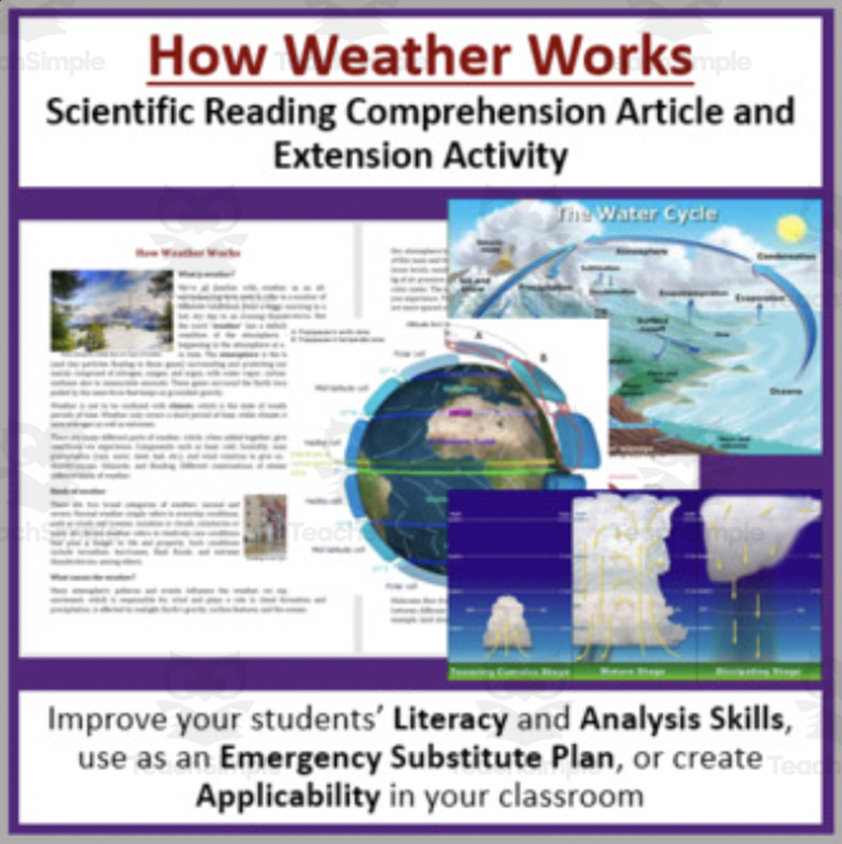 An educational teaching resource from Teach With Fergy entitled How Weather Works - Reading Article - Grade 8 and Up downloadable at Teach Simple.