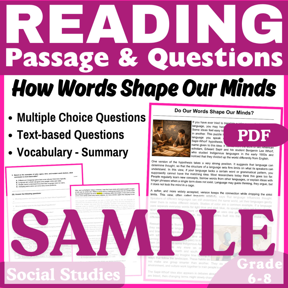 An educational teaching resource from CORED Education - Middle & High School entitled How Words Shape Our Minds: SAMPLE Social Studies Reading Passage downloadable at Teach Simple.