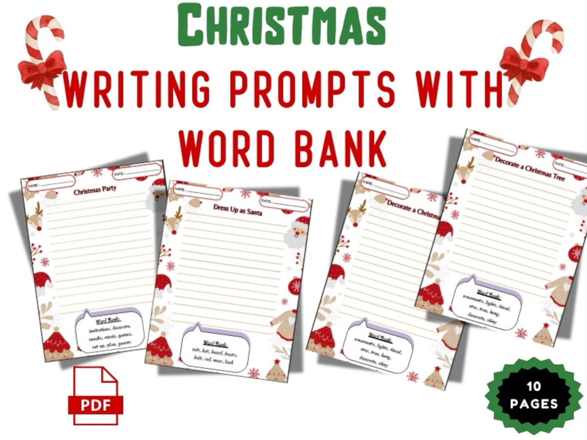 An educational teaching resource from Bright Education entitled hristmas Writing Prompts with Word Bank - Christmas Creative Writing downloadable at Teach Simple.