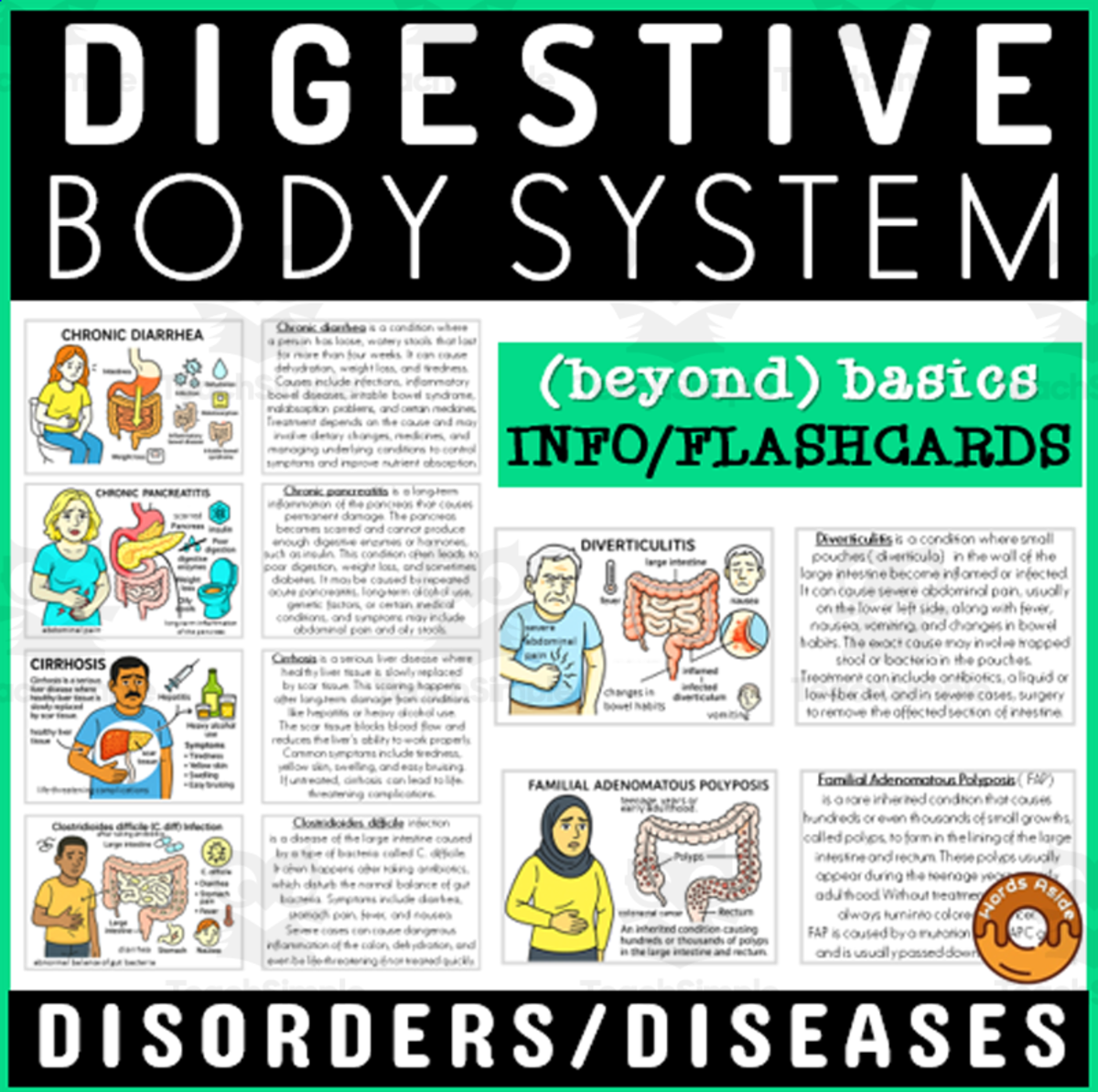 An educational teaching resource from WORDS ASIDE entitled Human Body Flashcard Digestive System Disorders Diseases Medical Healt downloadable at Teach Simple.