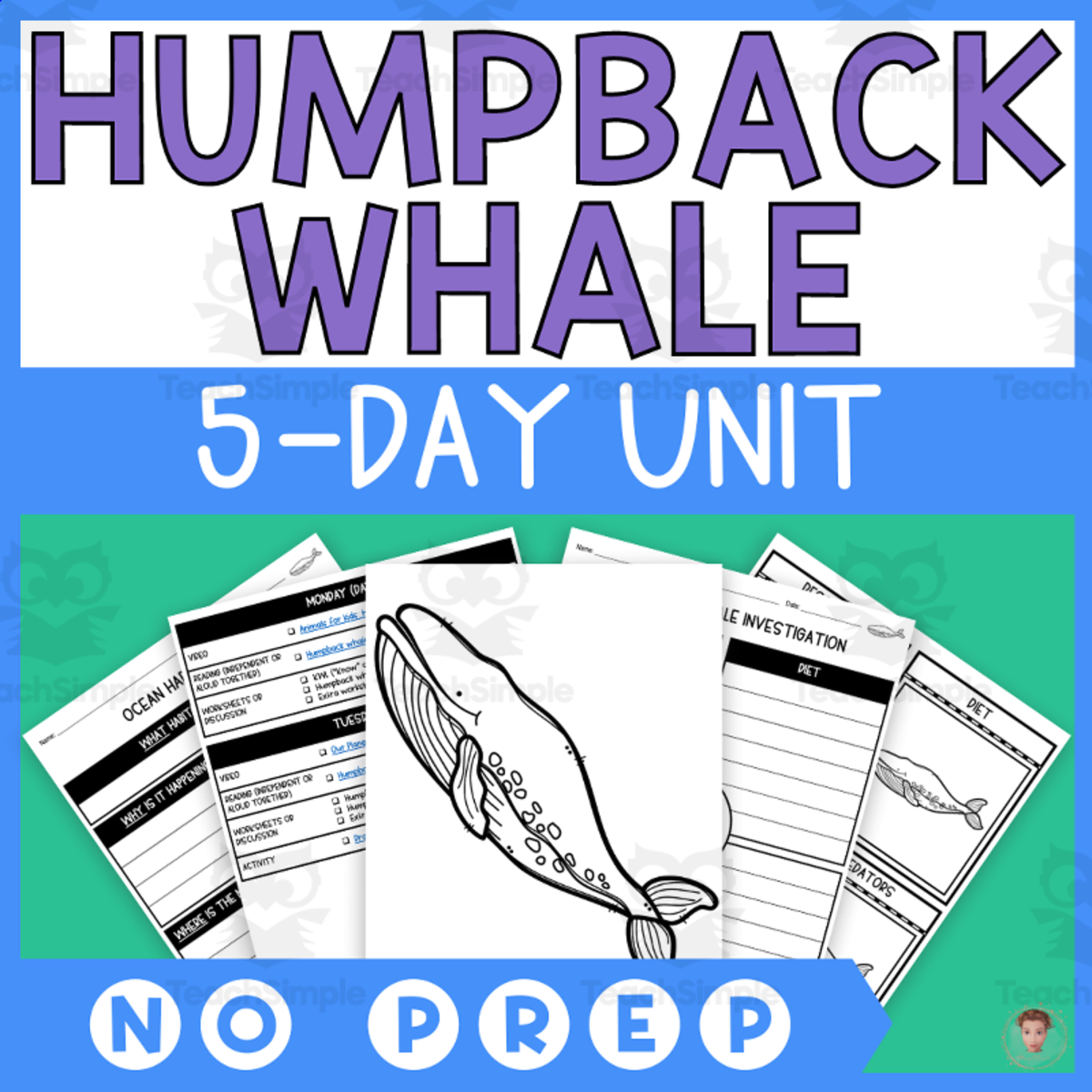 An educational teaching resource from Heather Huhman entitled Humpback Whale Unit Study (Ocean Animals Lesson Plan, Videos, Activities) downloadable at Teach Simple.