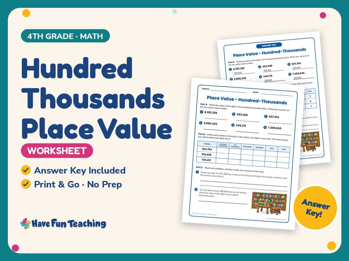 Hundred Thousands Place Value Worksheet – 4th Grade Math Practice preview