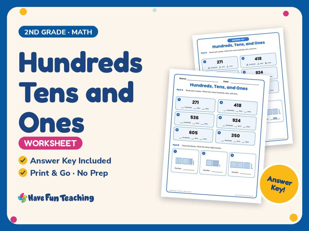 Hundreds Tens and Ones Worksheet – 2nd Grade Base 10 & Counting preview