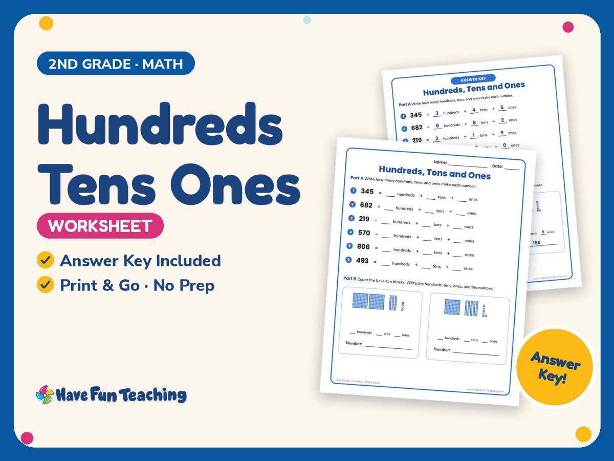 Hundreds Tens Ones Worksheet – 2nd Grade Place Value Practice preview