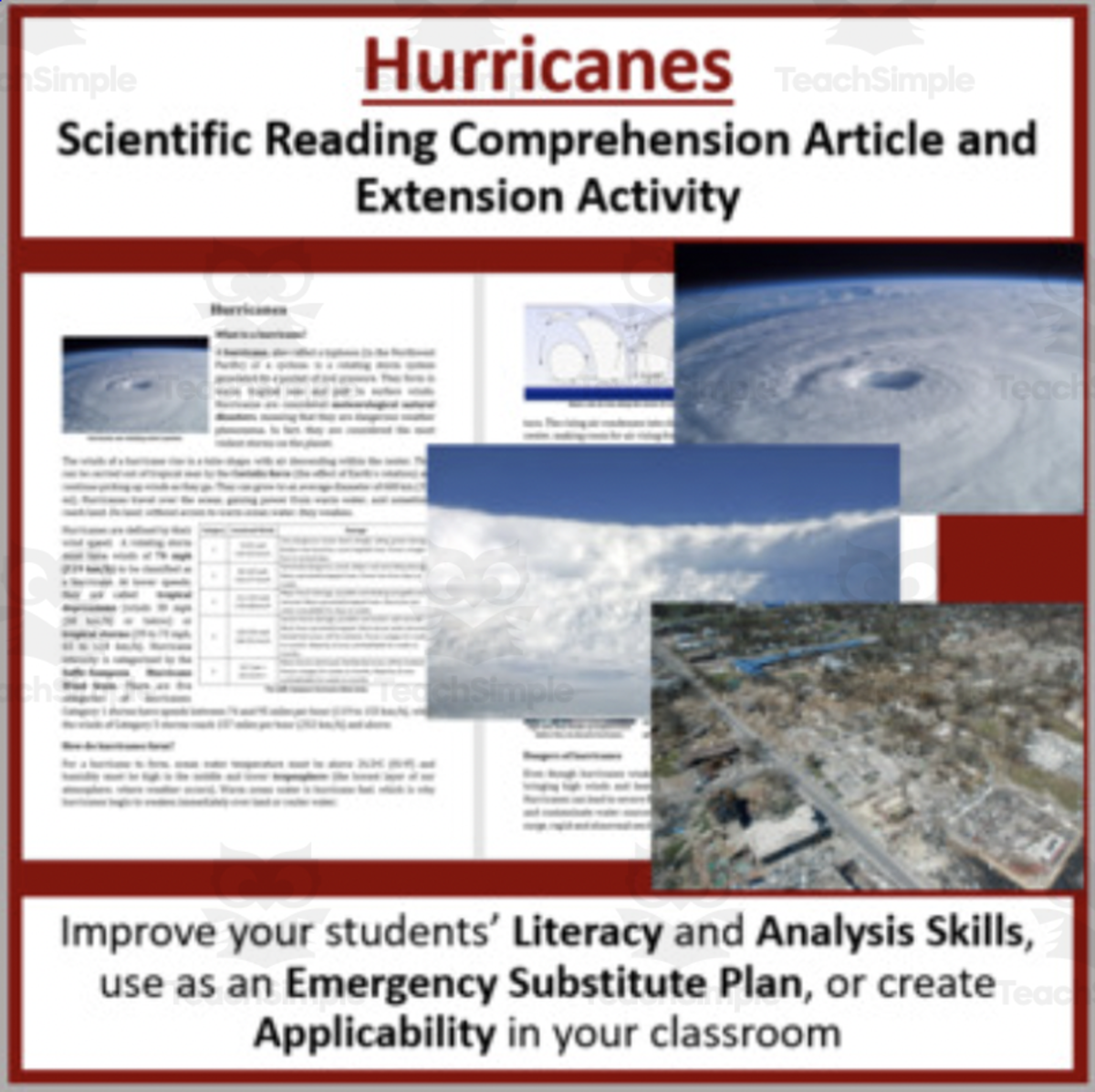 An educational teaching resource from Teach With Fergy entitled Hurricanes Reading Comprehension Article downloadable at Teach Simple.