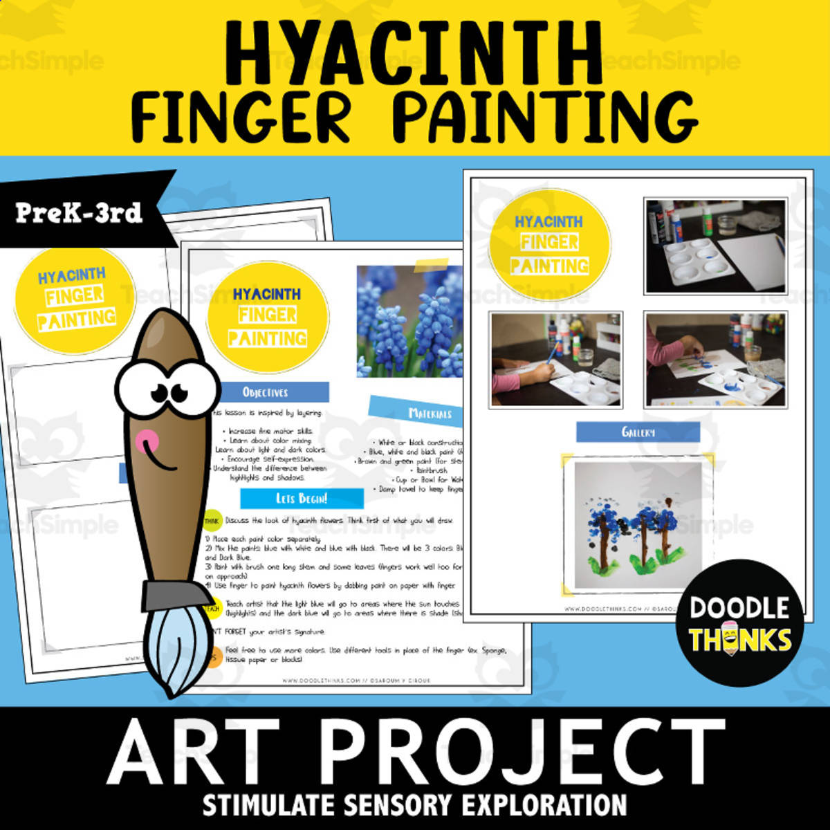 An educational teaching resource from Doodle Thinks entitled Hyacinth Finger Painting Art Project | Sensory Exploration Activity downloadable at Teach Simple.