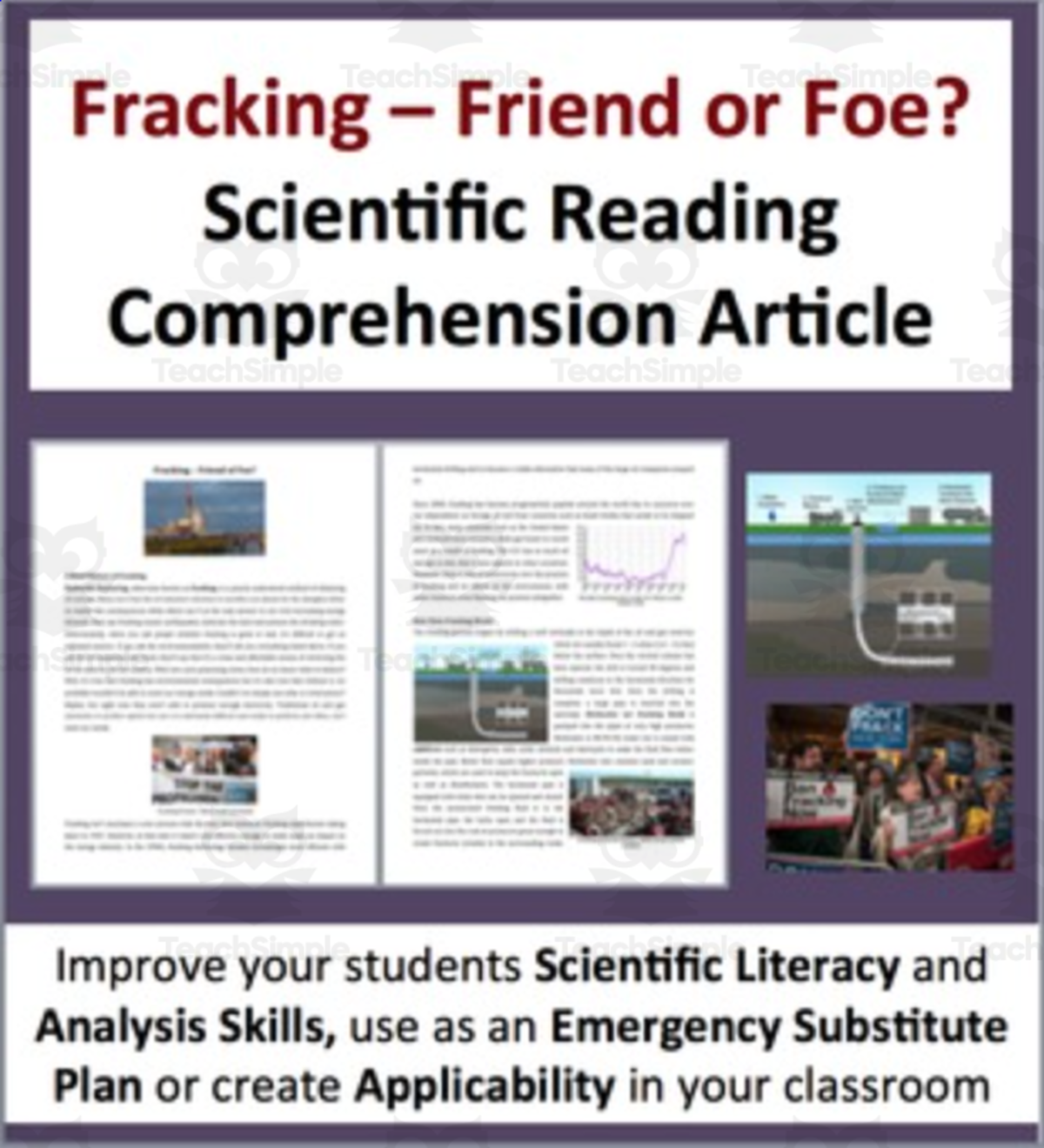 An educational teaching resource from Teach With Fergy entitled Hydraulic Fracturing Reading Comprehension Article downloadable at Teach Simple.