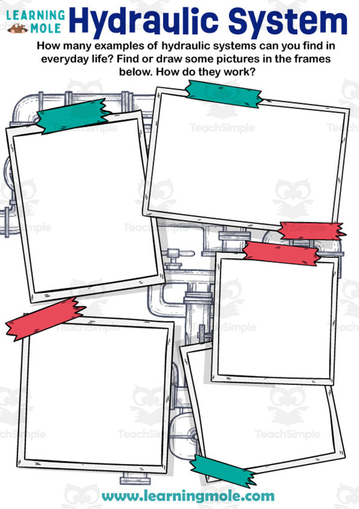 An educational teaching resource from Educational Voice entitled Hydraulic System Activity downloadable at Teach Simple.