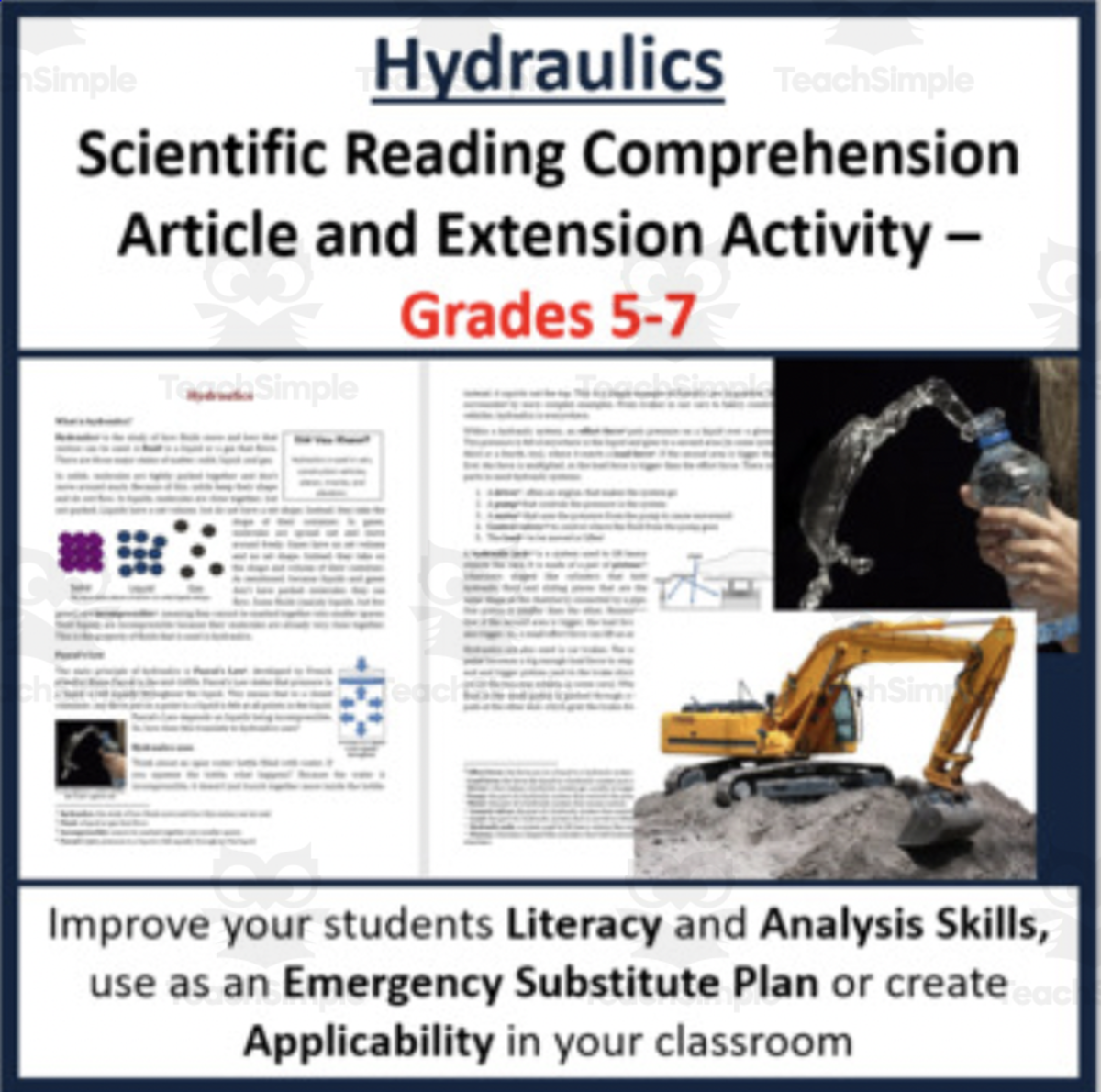 An educational teaching resource from Teach With Fergy entitled Hydraulics - Digital Science Reading Article - Grades 5-7 downloadable at Teach Simple.