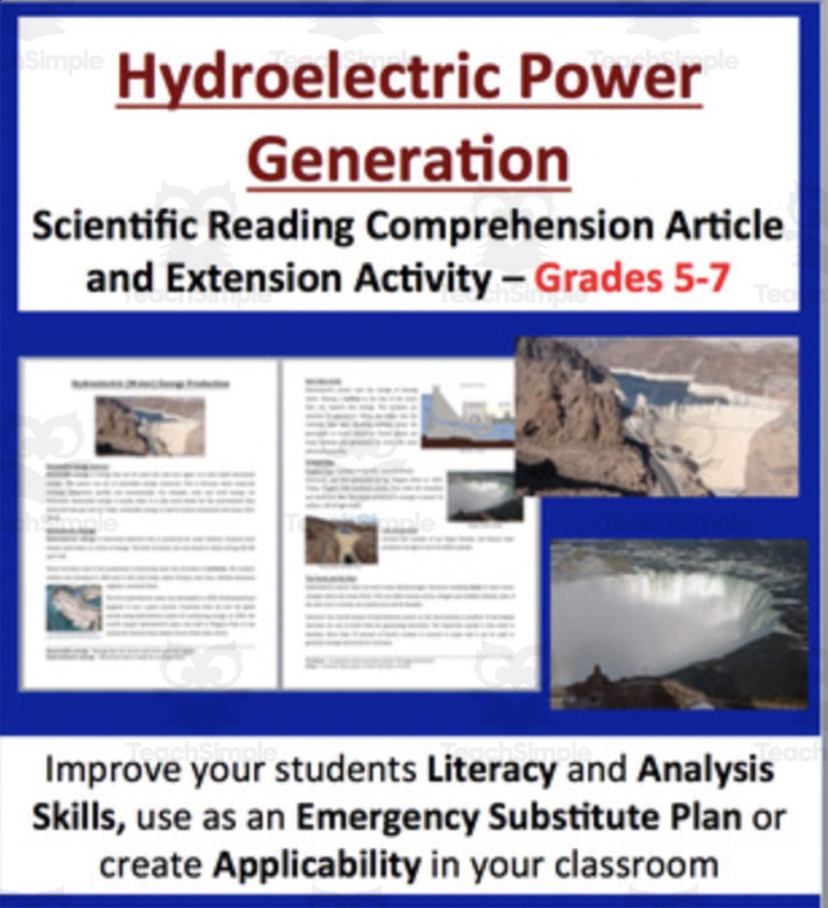 An educational teaching resource from Teach With Fergy entitled Hydroelectric Energy Production - Digital Science Reading Article - Grades 5-7 downloadable at Teach Simple.
