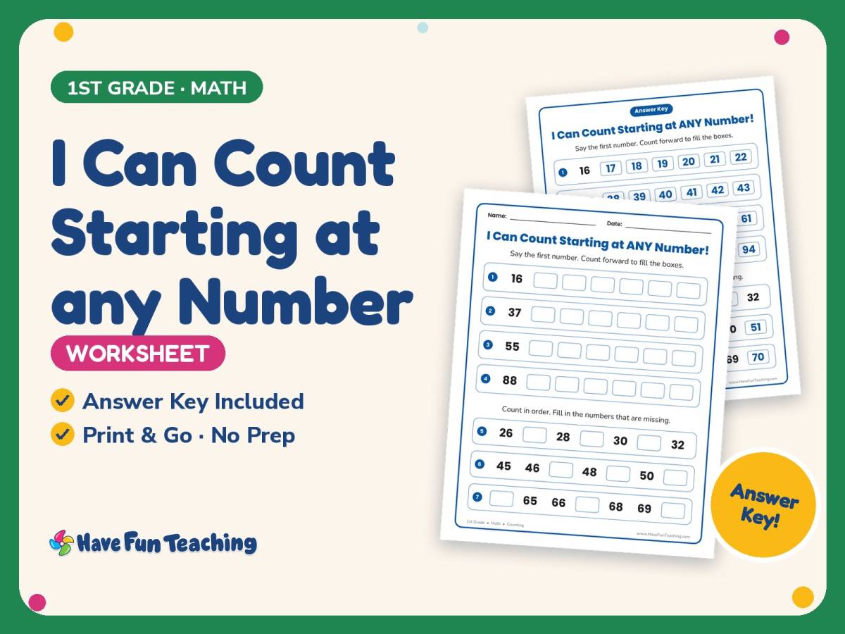 I Can Count Starting at any Number Worksheet – 1st Grade Counting preview