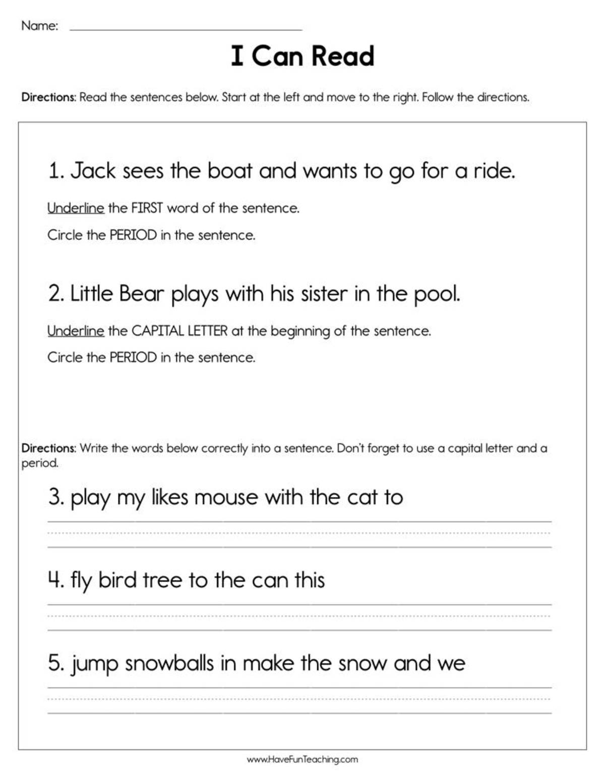An educational teaching resource from Have Fun Teaching entitled I Can Read Worksheet downloadable at Teach Simple.
