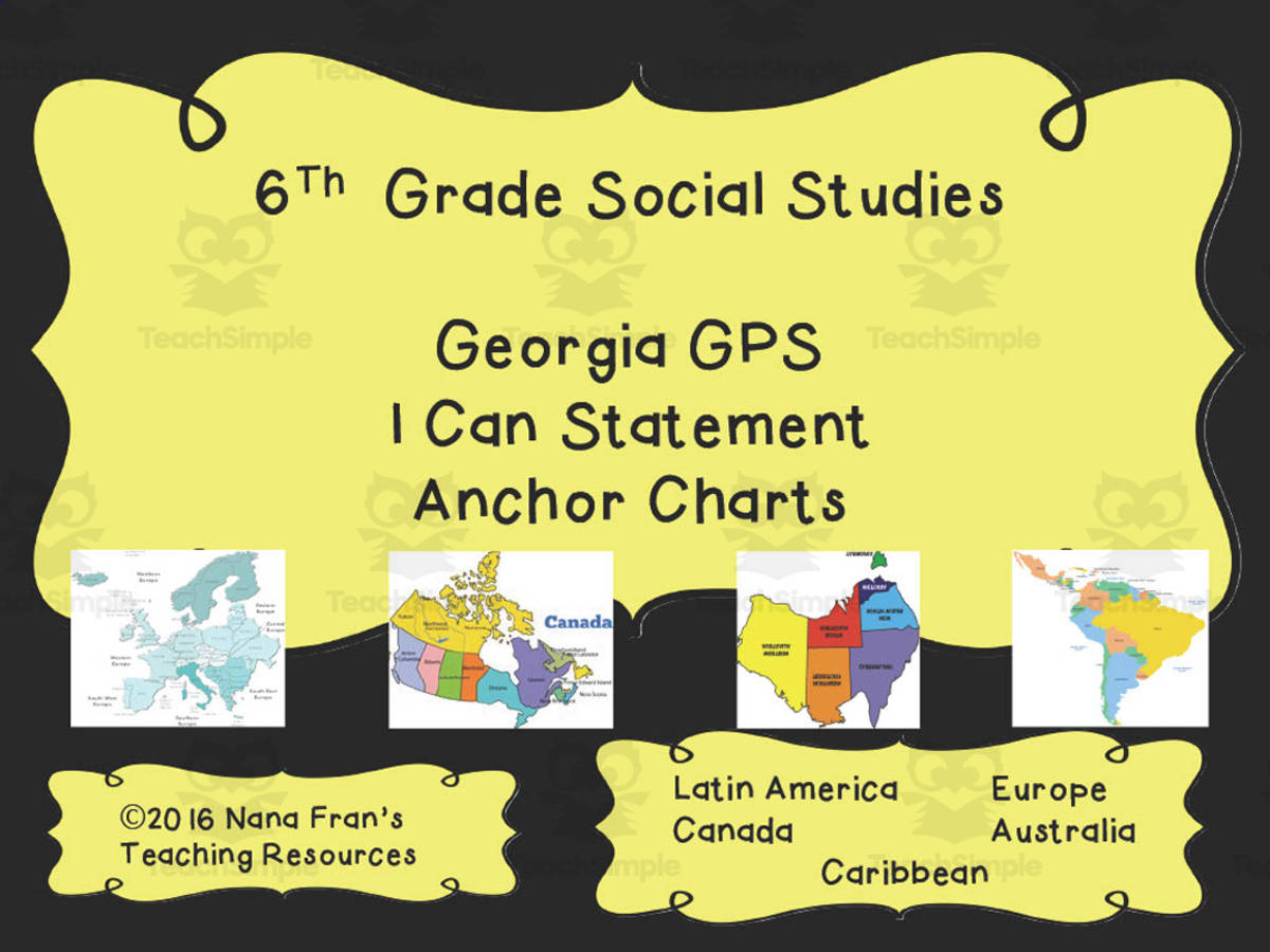 An educational teaching resource from NanaFran entitled I Can Statement Anchor Charts | 6th Grade Social Studies | Georgia Standards downloadable at Teach Simple.