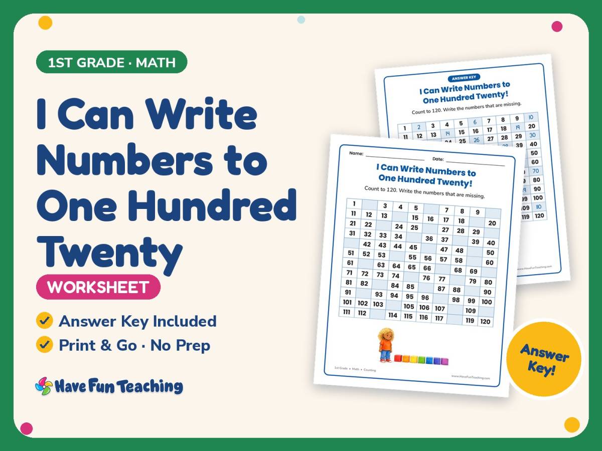 I Can Write Numbers to One Hundred Twenty Worksheet – 1st Grade preview