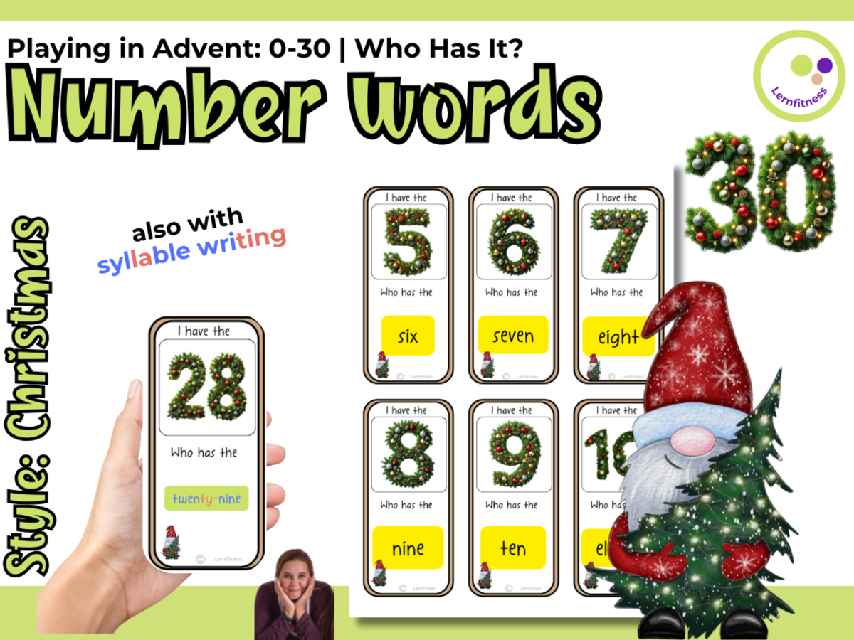 An educational teaching resource from Lernfitness entitled “I Have, Who Has?” – Number Words Game (Christmas Version) downloadable at Teach Simple.