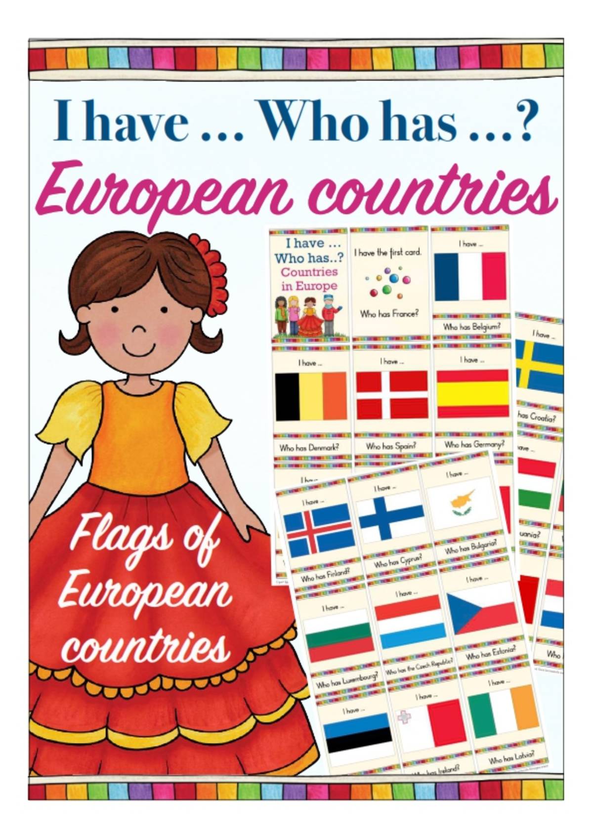 An educational teaching resource from Better Teaching Resources entitled I have...Who Has...? European Countries Edition downloadable at Teach Simple.
