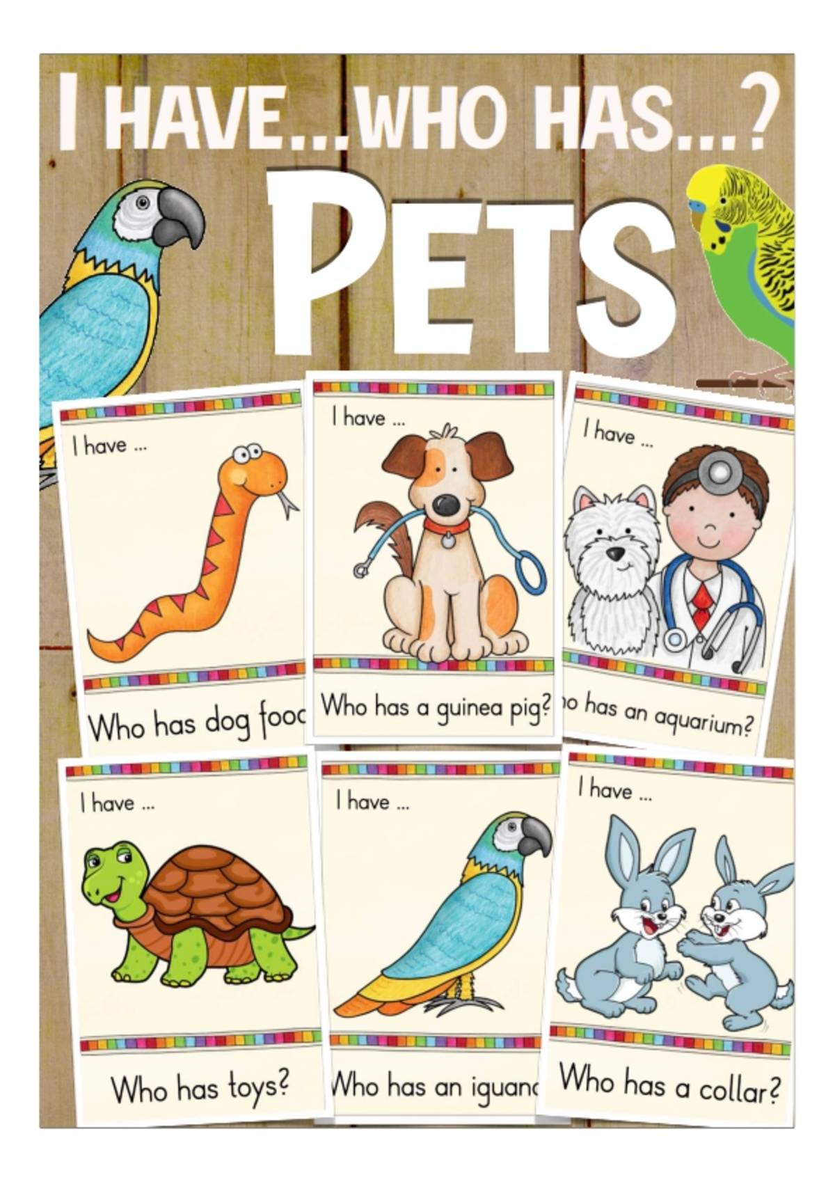 An educational teaching resource from Better Teaching Resources entitled I have...Who Has...? Pets Edition downloadable at Teach Simple.