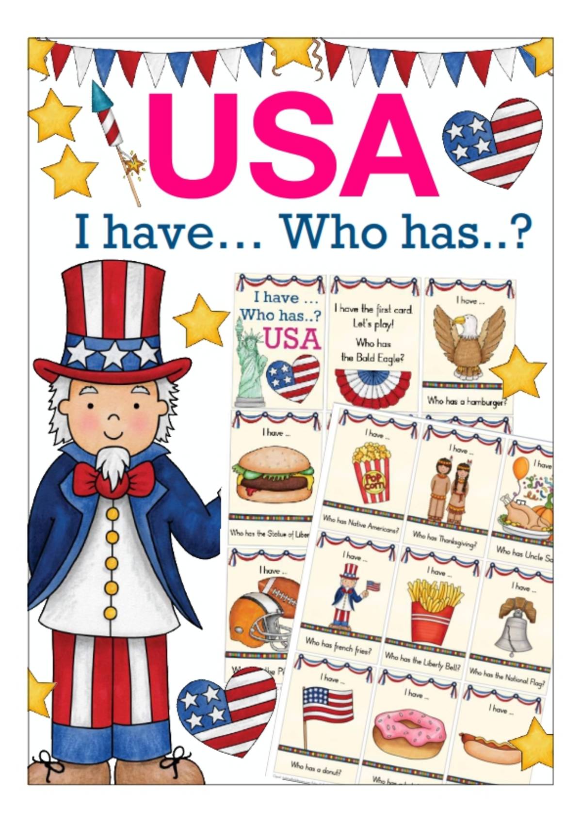 An educational teaching resource from Better Teaching Resources entitled I have...Who Has...? USA Edition downloadable at Teach Simple.