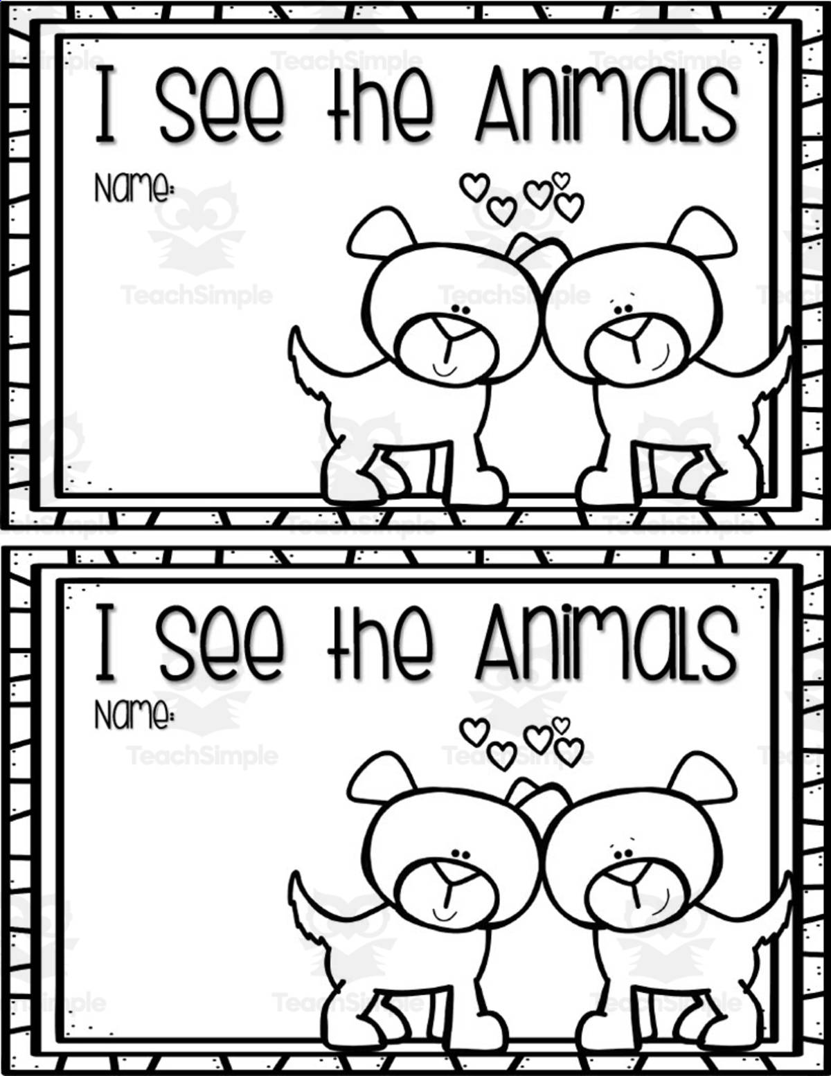 An educational teaching resource from Glitter and Grace entitled I See The Animals Emergent Reader downloadable at Teach Simple.