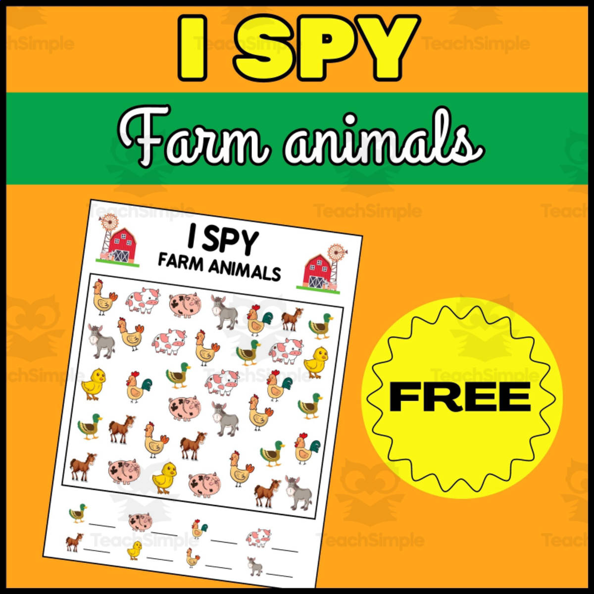 An educational teaching resource from Wonderland School entitled I Spay Farm Animals Worksheet - Free, Fun & Educational Game for Kids downloadable at Teach Simple.