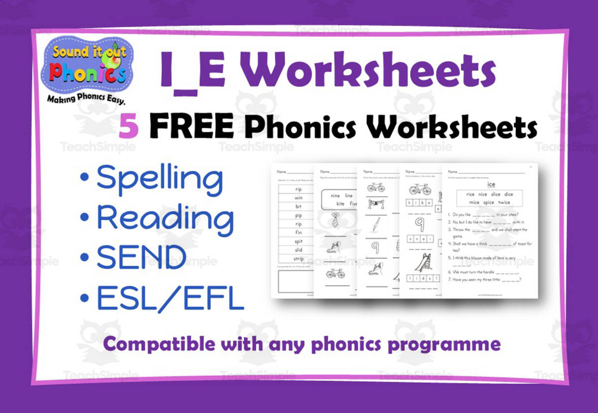 An educational teaching resource from Lilibette's Resources entitled I_E Phonics Worksheets: 5 FREE! downloadable at Teach Simple.