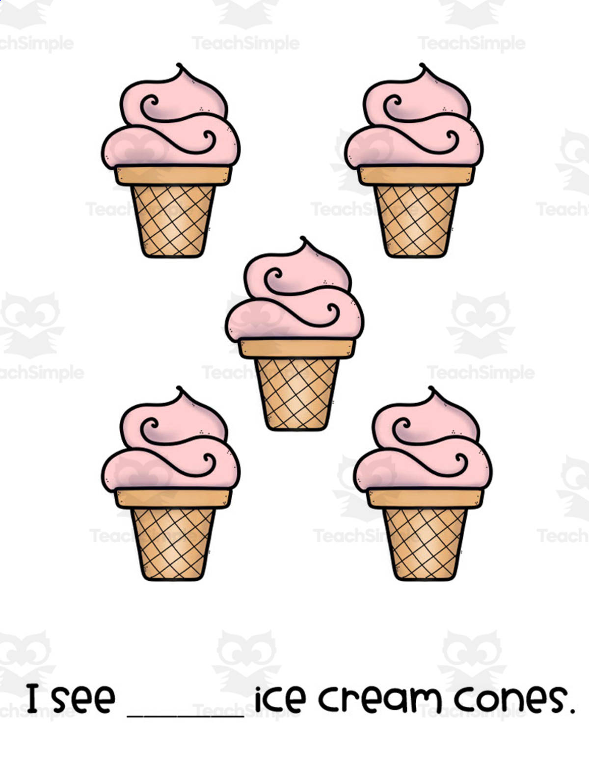 An educational teaching resource from JoyfulToddler entitled Ice Cream Adapted Math Book downloadable at Teach Simple.