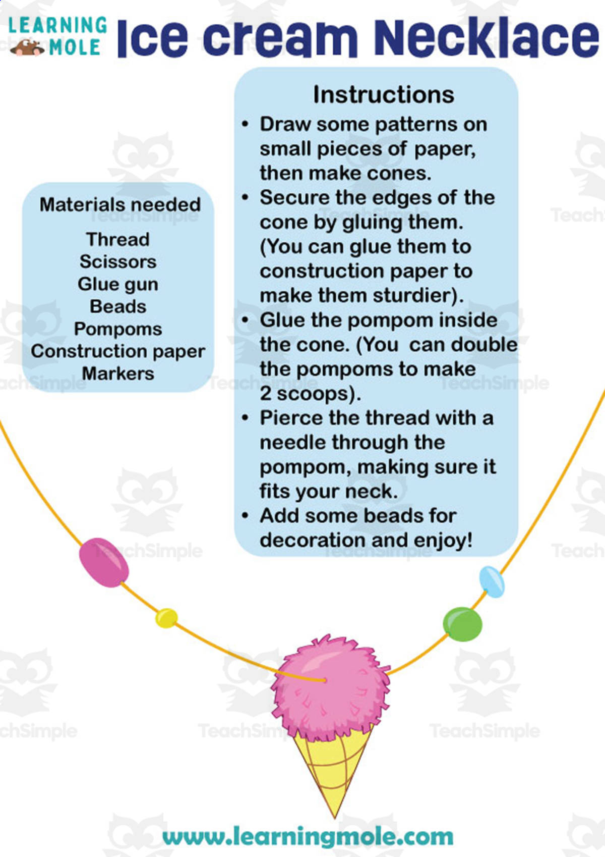 An educational teaching resource from Educational Voice entitled Ice Cream Necklace Activity downloadable at Teach Simple.