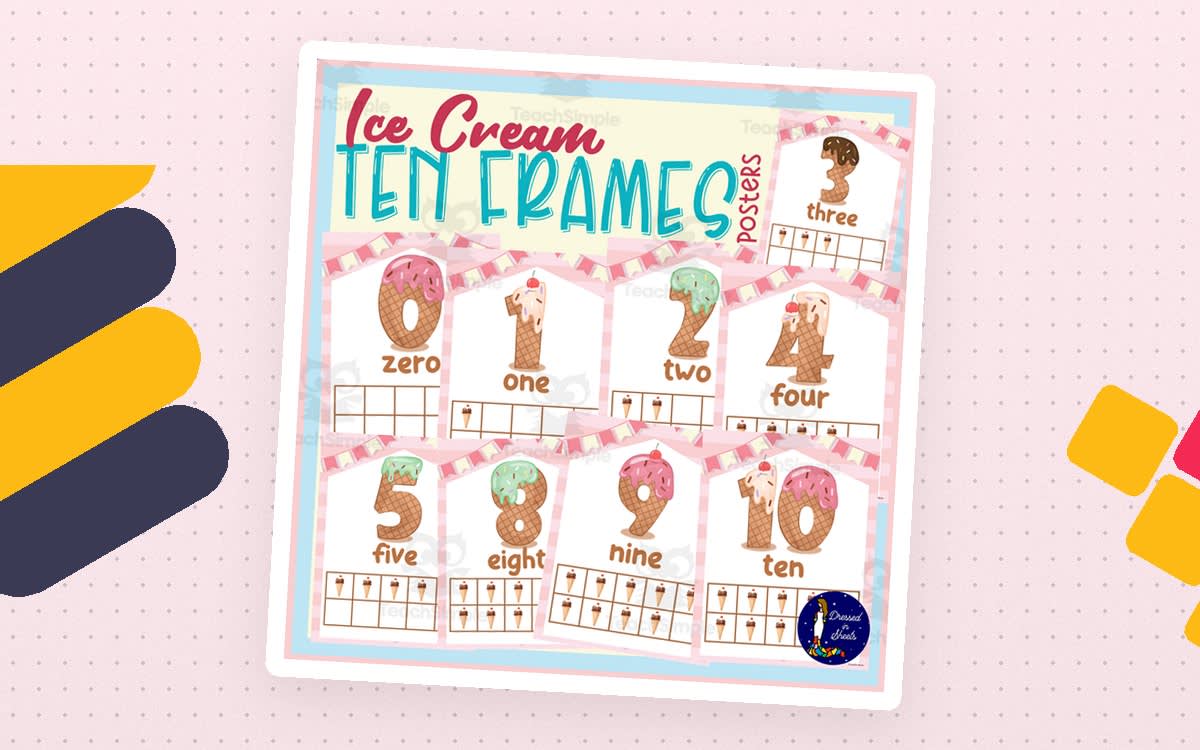 An educational teaching resource from Soumara Siddiqui entitled Ice Cream Ten Frames Classroom Posters downloadable at Teach Simple.