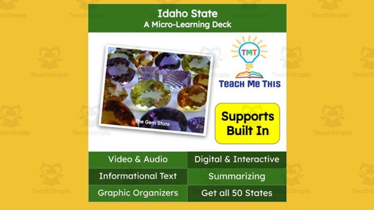 An educational teaching resource from Teach Me This entitled Idaho: A Micro-Learning Deck | Digital Geography Lesson downloadable at Teach Simple.