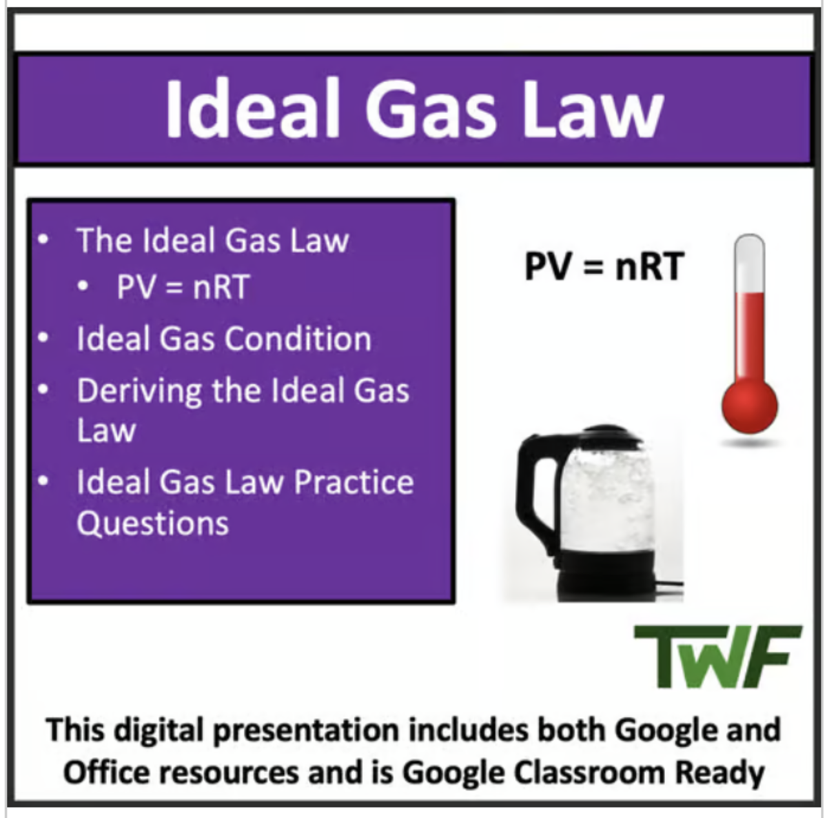 An educational teaching resource from Teach With Fergy entitled Ideal Gas Law pV=nRT - Senior Chemistry lesson downloadable at Teach Simple.