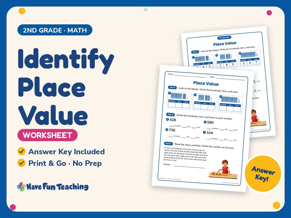 Identify Place Value Worksheet – 2nd Grade Base 10 & Counting Practice preview