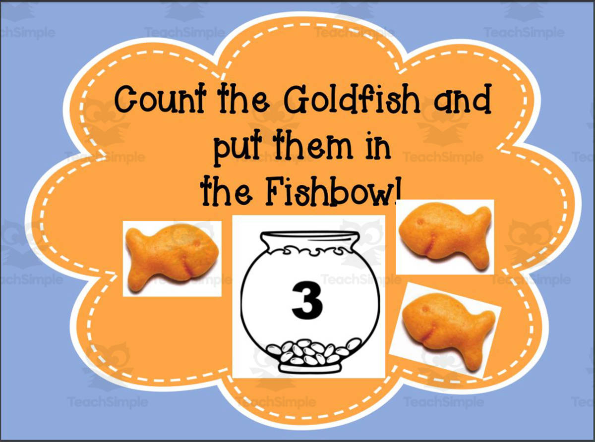 An educational teaching resource from K-5 Treasures entitled Identify the Number and Counting with One-to-One Correspondence with GOLDFISH! downloadable at Teach Simple.