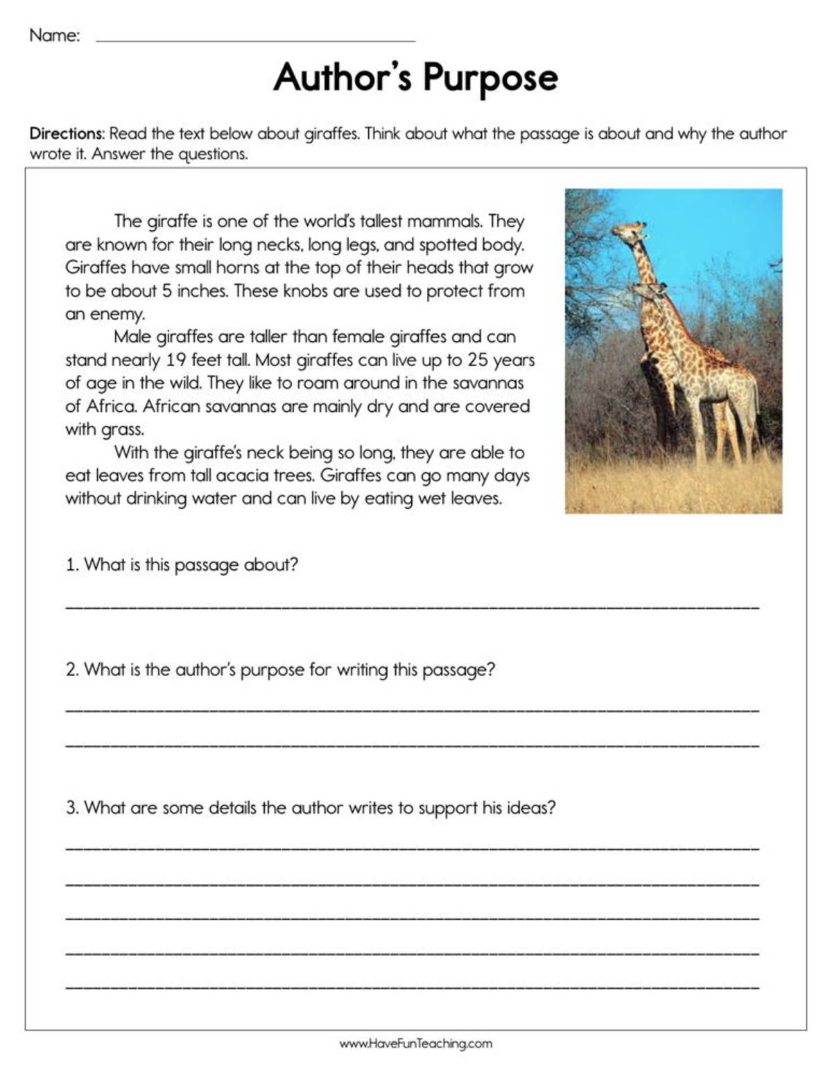 An educational teaching resource from Have Fun Teaching entitled Identifying Author's Purpose Worksheet downloadable at Teach Simple.